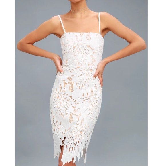 white lace bodycon midi dress